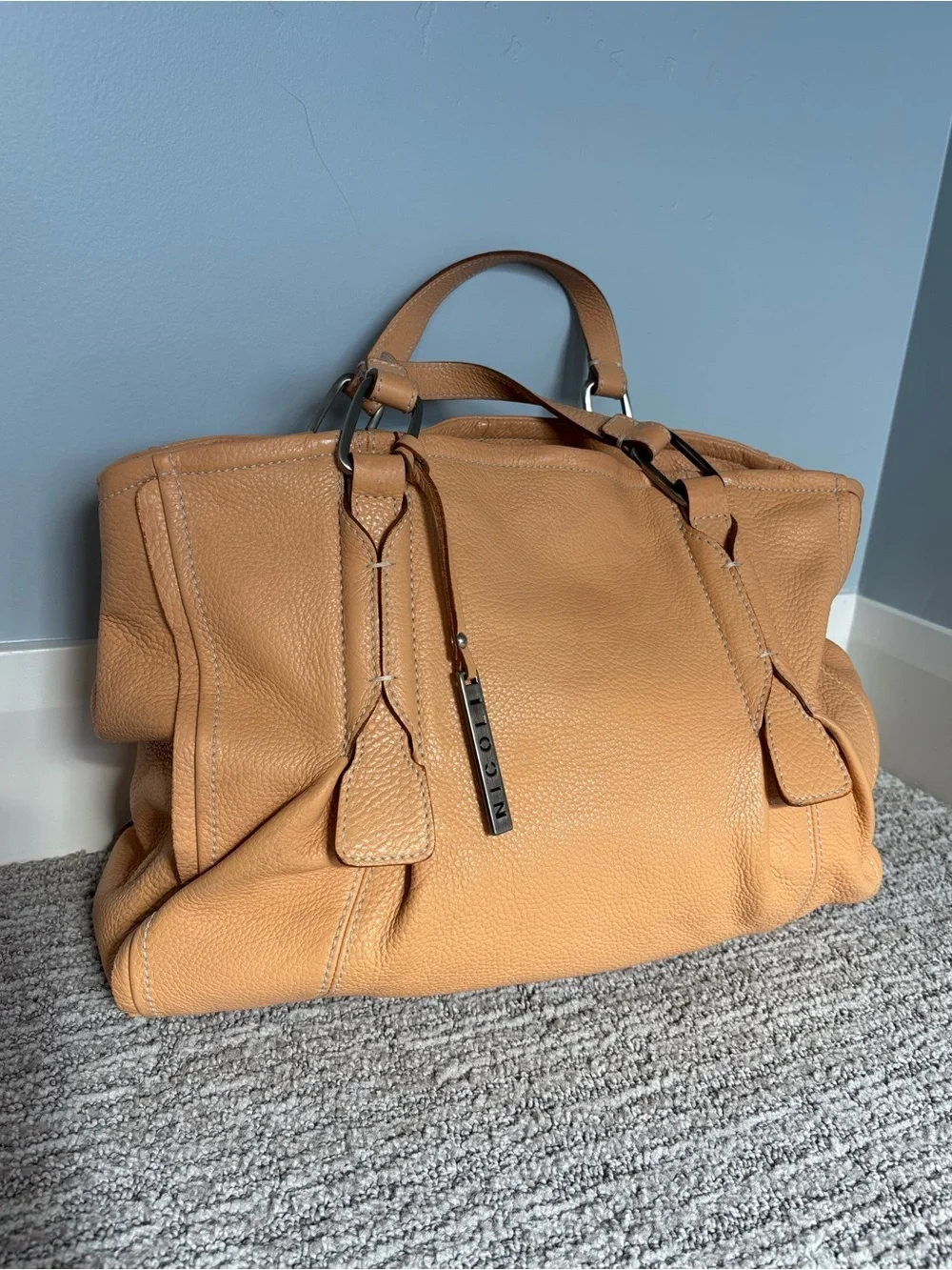Nicoli 100% Genuine soft pebbled Leather bag Peach Slouchy Purse Made in Italy